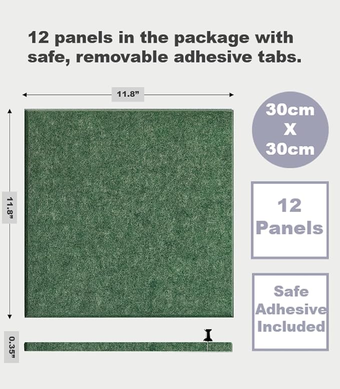 Green Cork Board Alternative | Giant Pin Board Notice Board | Felt Bulletin Board for Office, Home & Classroom | Green Office & School Supplies | Felt Wall Tiles (12-Pack) | Tree