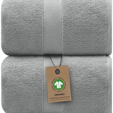 100% Organic Luxury Bath Sheets - GOTS Certified - Extra Large 35x70 Inches (Pack of 2) Zero-Twist, Long-Staple Cotton Bath Sheet Set (Pewter Grey)