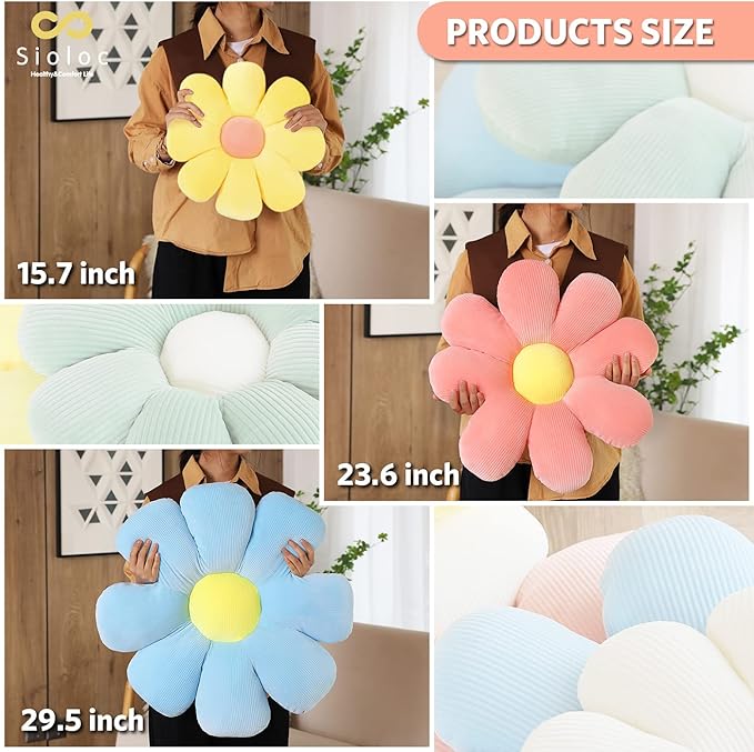 Sioloc Flower Shaped Throw Pillow - Butt Cushion & Floor Pillow, Seating Cushion, Cute Room Decor & Plush Pillow for Bedroom, Sofa, Chair (Red, 29.5'')