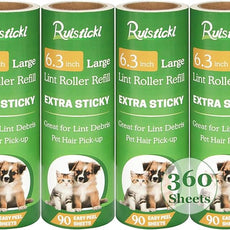 6.3 inch Lint Roller Refills Only for 6.3'' Large Lint Rollers Extra Sticky Lint Pet Hair 6.3 inch Replacement Rolls, Pack of 4 Refills, 90 Sheets per Refill, 360 Sheets Total