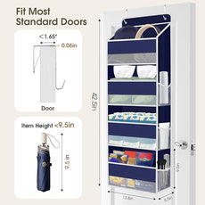 1 Pack Over The Door Organizer, Hanging Storage Organizer with Clear Window, 40lb Ultra Sturdy Large Capacity Room Organizer for Pantry Laundry Bathroom Nursery Closet (Blue)