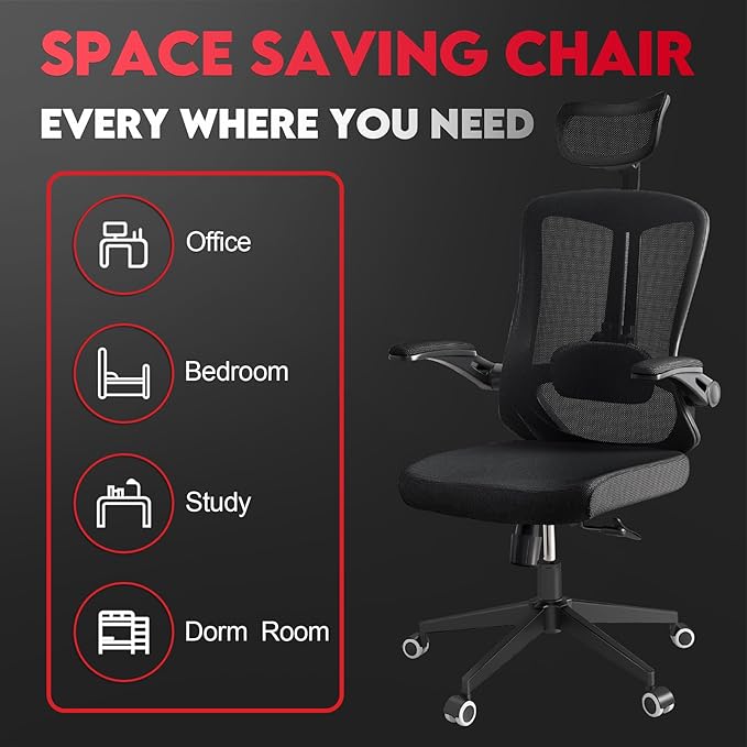 Ergonomic Office Chair - 400LB Comfy Desk Chairs with Adjustable Headrest and Lumbar Back Support, Mesh Computer Chairs with Wheels and Arms for Home Office, Study (669Black-With Headrest)