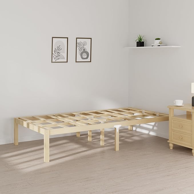 14 Inch Bamboo Bed Frame – Solid Wood Platform Bed Frame, Strong and Stable, with Non-Slip Slats for Support, No Box Spring Needed, Easy to Assemble, Noise-Free (Natural, Twin)