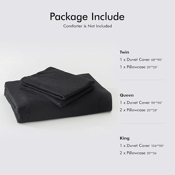 FOSSA Duvet Cover Set 100% Washed Cotton 3 Pieces Bedding Set Twill Soft Cozy Breathable Sturdy Substantial with Textured Weave Solid Black Full/Double