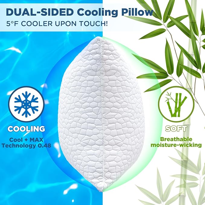 SUPA MODERN Cooling Bed Pillows for Sleeping 1 Pack Shredded Memory Foam Pillows Adjustable Cool Pillow for Side Back Stomach Sleepers Luxury Gel Pillows Standard Size, for Women Men