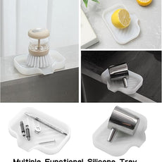 Silicone Bathroom Soap Dishes with Drain Spout-Bathroom and Kitchen Sink Organizer,Sponge Holder,Dish Soap Tray,Perfect for Dispenser,Scrubber,Bottle,Cup on Counter Translucent 4.9