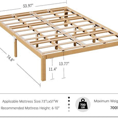 14 Inch Bamboo Bed Frame – Solid Wood Platform Bed Frame, Strong and Stable, with Non-Slip Slats for Support, No Box Spring Needed, Easy to Assemble, Noise-Free (Natural, Full)