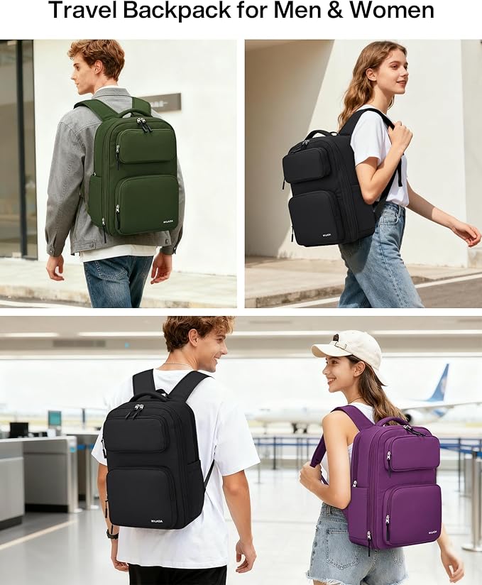 MILADA Expandable Travel Backpack 28L to 39L, TSA-Approved Carry On Backpack with 17 Inch Laptop Compartment, School Business Work Backpack for Men & Women, Black