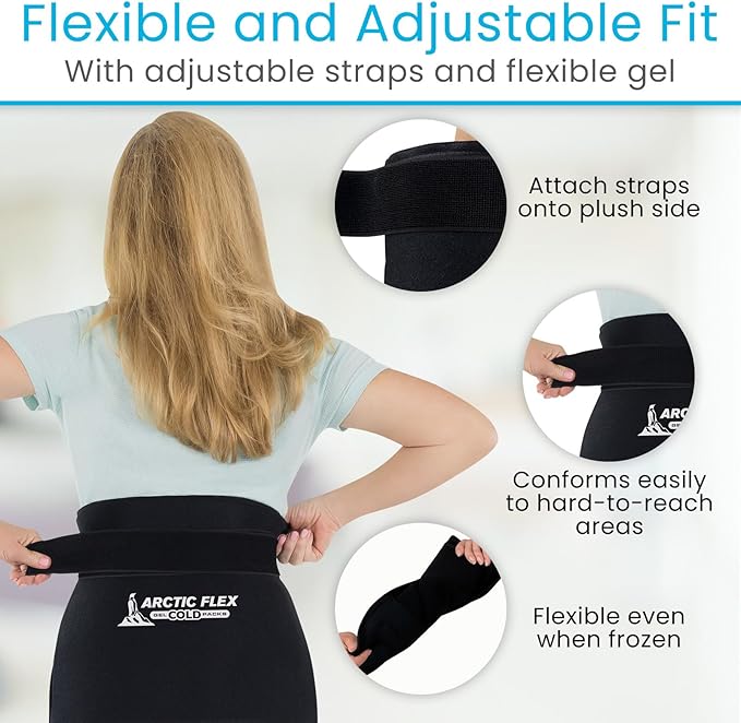 Arctic Flex Large Ice Packs for Injuries Reusable (17" x 12") Durable Gel Soft Ice Pack for Injuries Relief, Hot/Cold Therapy - Flexible Cold Packs, Adjustable for Back, Knee or Shoulder Pain Relief