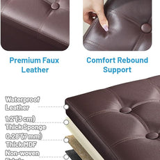 AmasSmile Storage Ottoman Folding Foot Rest Stool, Leather Footstool Bench, Short Ottoman Stool, Storage Foot Rest Store, Books (Brown-2pc, 17