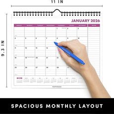 PAPERAGE 2026 Calendar, 12 Months (January 2026 - December 2026), Small (9 in x 11 in), Minimalist Wall and Desk Calendar with Monthly Views, Yearly Plans & Notes Section – Raspberry