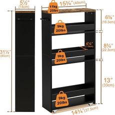TEAMIX 4 Tier Slim Storage Cart with Handle, Small Kitchen Cart for Narrow Places,Rolling Laundry Cart on Wheels for Small Spaces