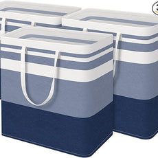 BlissTotes 3-Pack Laundry Basket, Freestanding＆Waterproof Laundry Hamper, Collapsible Tall Clothes Hamper with Easy Carry Handles for Clothes, Towels in the Family and Dorm,Gradient Blue,100L