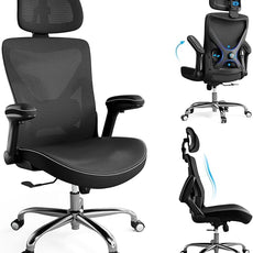 Ergonomic Office Chair-Computer X-Shaped Chair Mesh PU Leather with Adjustable Lumbar Support-Executive Desk Chair High Back with Headrest Flip-Up Arms for Long Hours (Black)