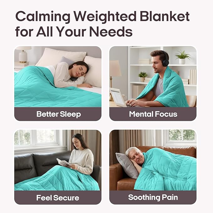 ZonLi Weighted Blanket for Adults(60"x80",20lbs, Dark Green) Queen Size High Breathability Cooling Heavy Blanket, Soft Material with Premium Glass Beads,All-Season.