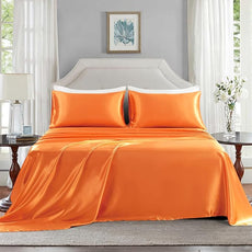 Satin Sheets Full Size - 4 Pieces Luxury Silky Soft Bed Sheets, Wrinkle-Free Burnt Orange Satin Silk Sheet Set with 1 Deep Pocket Fitted Sheet, 1 Flat Sheet, 2 Pillow Cases
