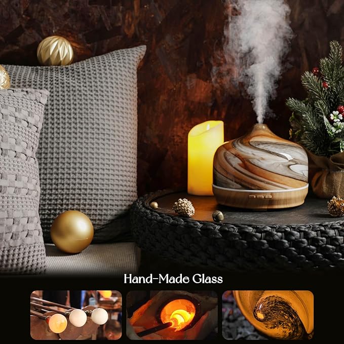 Porseme 500ml Glass Essential Oil Diffuser Aromatherapy Ultrasonic Cool Mist Humidifier 15-21 Running Hours Waterless Auto-Off Air Diffusers for Sleeping,Yoga,Office Working,Spa and Rest (Deep Desert)