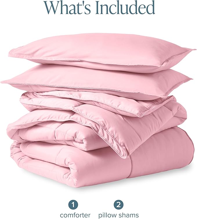 Bare Home Comforter Set - Queen Size - Ultra-Soft - Goose Down Alternative - Premium 1800 Series - All Season Warmth (Queen, Light Pink)