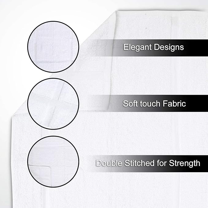 GOLD TEXTILES Cotton Blend Economy White Hotel Bath Mat Towel (18x25 Inches) Light Weight Quick Drying & Machine Washable (48 Pack)
