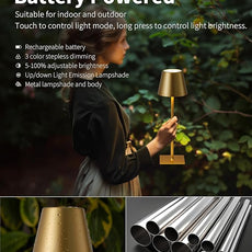 KDG 2 Pack Cordless Table Lamp, Portable LED Desk Lamps, 5000mAh Battery Operated, 3 Color Stepless Dimming Up, for Restaurant, Bedroom, Outdoor Camping, Coffee Shop, Night Light, Rechargeable (Gold)