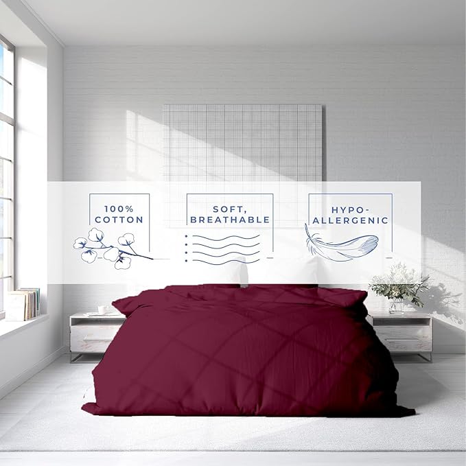 Kotton Culture 1 Pc 120" x 98" Duvet Cover Oversized King 100% Egyptian Cotton - 600 Thread Count Comforter Cover, Zipper Closure & Corner Ties - Fits Large King Inserts - Red Burgundy