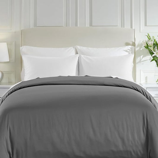 California Design Den King Duvet Cover Cotton - Winner Good Housekeeping Best Bedding Awards 2025, Premium 400 Thread Count Sateen, 100% Cotton Duvet Cover King, Button Closure & Corner Ties - Grey
