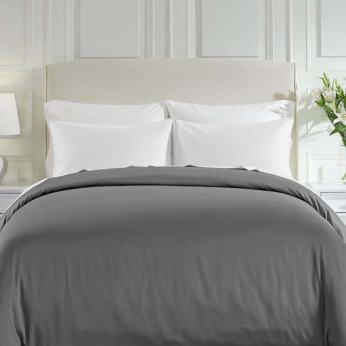 California Design Den Full/Queen 100% Cotton Duvet Cover Only - Winner Good Housekeeping Best Bedding Awards 2025, 400 Thread Count, Sateen Duvet Covers Queen, Button Closure & Corner Ties - Grey