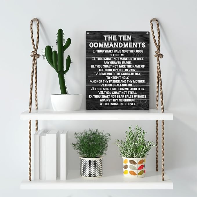 YCYD Ten Commandments Decor,10 Commandments Desk Poster, Christian Bible Verse Decor Religious Home Rustic Wooden Box Sign for Living Room Bedroom Office 10 x 8 Inches Black