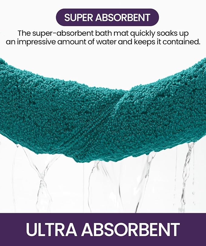 DEXI Bathroom Rug 36x24, Non Slip Washable Bath Mat for Shower Floor, Absorbent Soft Bathmat with Rubber Backing, Quick Dry Microfiber Carpet, Teal