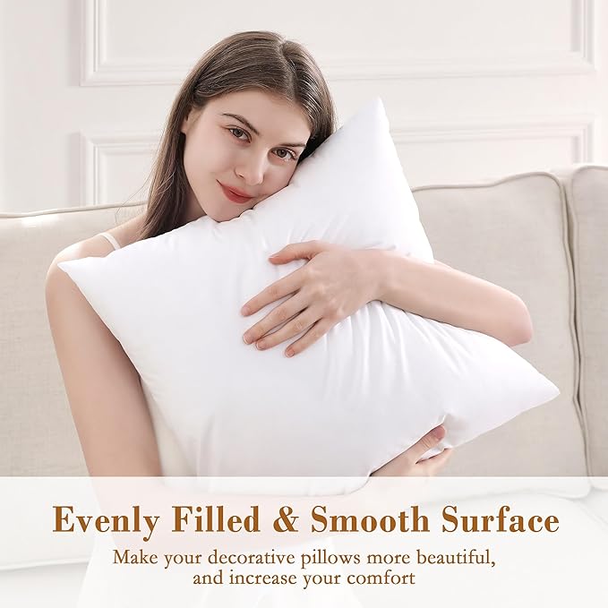 puredown® 18x18 Pillow Inserts, Fluffy Soft Square Form Sham Stuffer Set of 2, Decorative Throw Pillows for Couch, Sofa, Bed and Home Decor