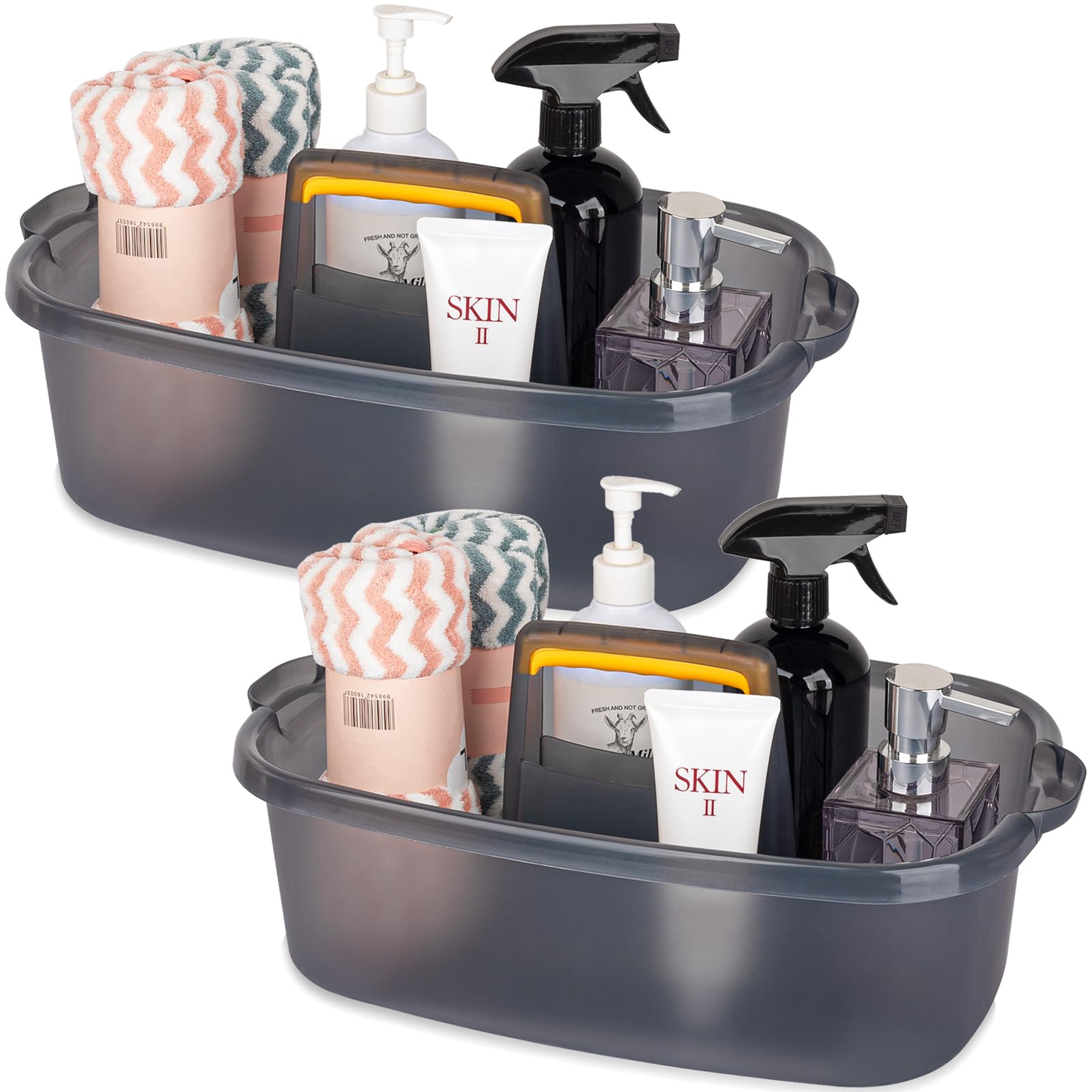 JiatuA Large Cleaning Supplies Caddy Portable Shower Basket Supply Organizer with Handle Plastic Bucket Tool Storage for Bathroom, Bedroom, Kitchen, College Dorm, Garden, Dark Gray Dormly