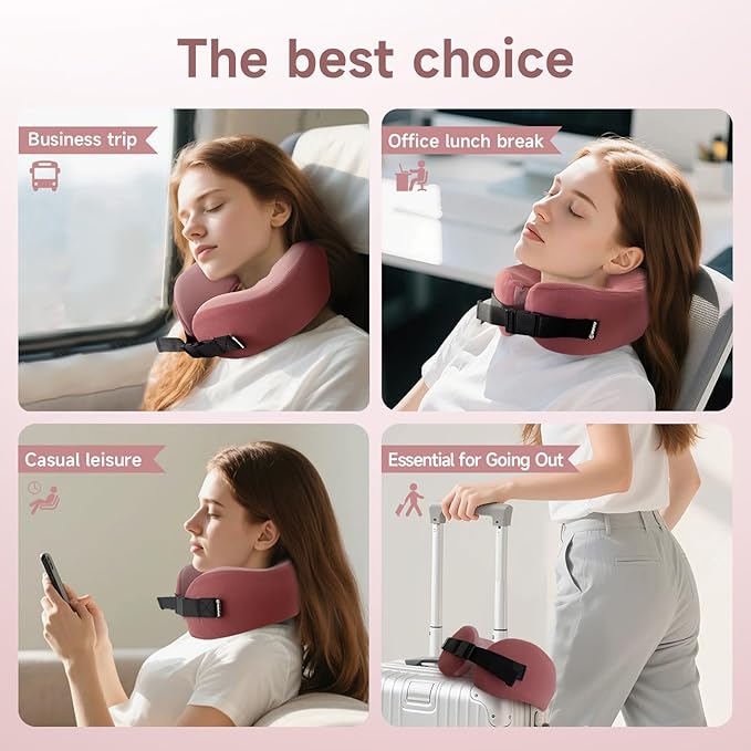 SPRFUFLY Super Comfy Travel Pillow - 100% Memory Foam Neck Pillow for Sleeping, Airplane Pillow with Sleep Mask & Earplugs, Travel Essentials Neck Pillow for Airplane, Car, Office & Home