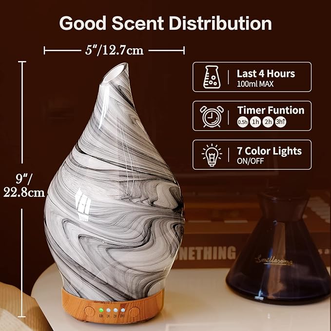 Porseme 100ml Essential Oil Diffuser Glass Color Changing Aroma Air Diffusers Aromatherapy Ultrasonic Cool Mist Humidifier 4 Running Hours Waterless Auto-Off for Sleeping, Yoga, Office, Spa (Ink)