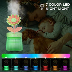 Cute Flower Mini Humidifier, 260ml Sunflower Desktop Humidifiers for Bedroom, Portable Small Cool Mist Humidification for Home, Baby Nursery, Office & Indoor Plants, USB Powered (Green)