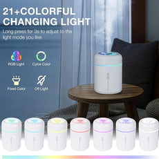 Portable Mini Humidifier, 300ml USB Cool Mist Small Humidifier with Colorful Lights. Perfect for Bedroom, Office, Plants, travel & Car (White)