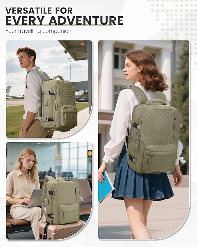 suwasp Vacuum Backpack Travel with Pump, Travel Backpack for Women Men, Vacuum Compression Bags with Laptop Compartment/Shoe Compartment, Personal Item Carry On Backpacks Flight Approved, Khaki