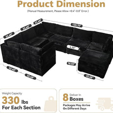 Large 8 Seat Modular Sectional Sofa with Ottoman Seat Corduroy Sleeper Sectional Sofa Bed Oversized Convertible Modular Couch for Living Room