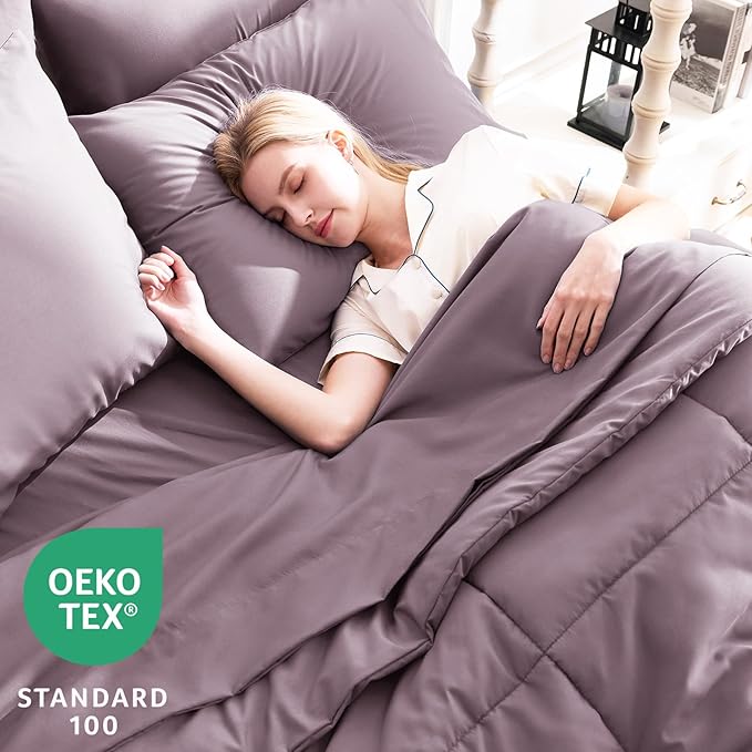 CozyLux Full Size Comforter Set Dusty Purple - 7 Pieces Bed in a Bag Dusty Purple Comforter Full Size, Bedding Set with All Season Quilted Comforter, Flat Sheet, Fitted Sheet, Pillowcases