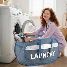 Collapsible Laundry Baskets, Foldable Laundry Basket with Dual Handles, Tear-proof Dirty Clothes Hampers for Laundry, Easy to Carry Pop Up Hamper for Bedroom, Bathroom, Dorm, Laundry Room Blue