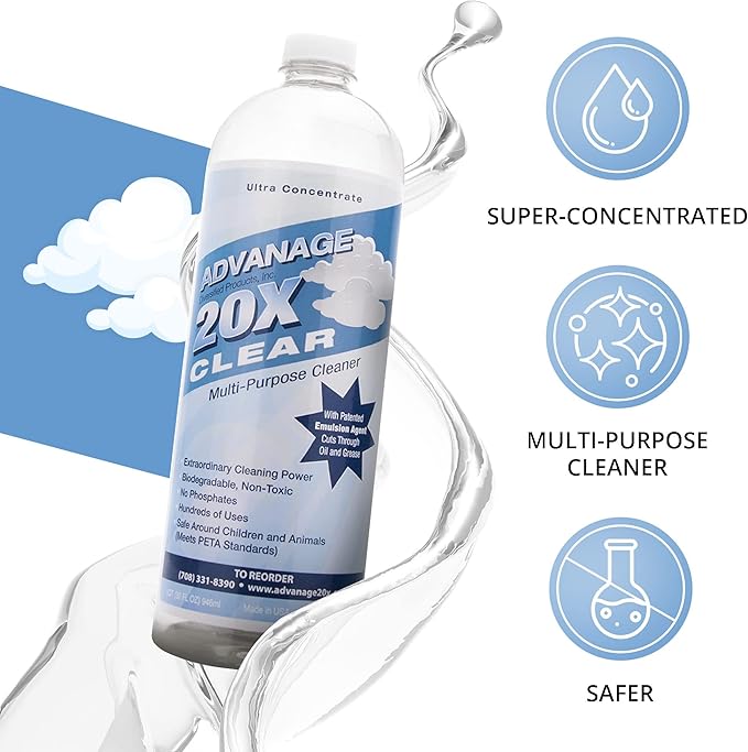 Advanage 20X All Purpose Cleaner Concentrate - The Wonder Cleaner Unscented for All Surfaces Around Bathroom, Kitchen, Oil and Grease | Multi Purpose Cleaner for Household Cleaning Solution | 32 Fl Oz