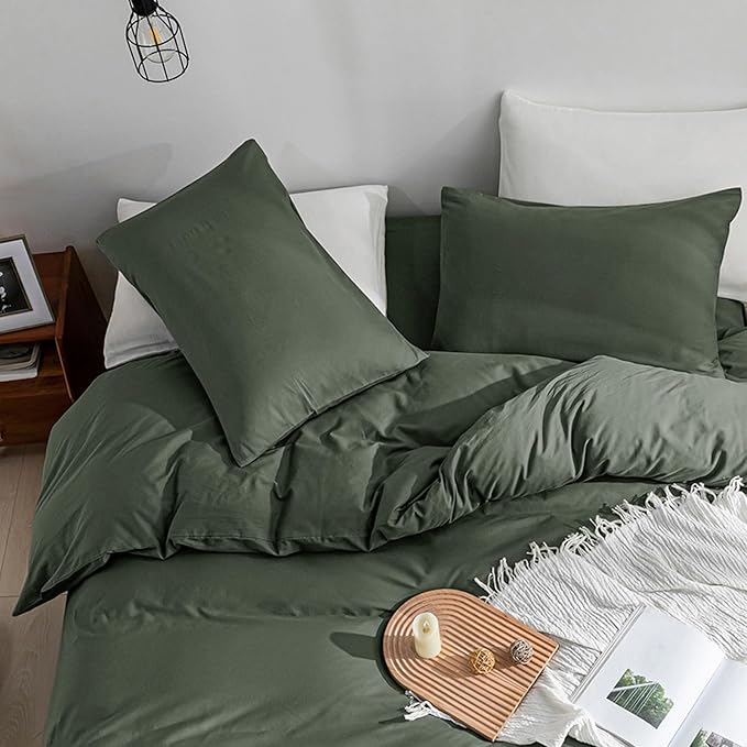 JELLYMONI Cotton Duvet Cover Twin Size - 100% Washed Cotton Linen Like Textured Comforter Cover, 2 Pieces Breathable Soft Bedding Set with Zipper Closure (Gray, Twin 68"x90")