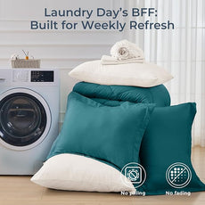 HEVUMYI Queen Comforter Set - 7-Piece All Season Bed in a Bag Queen, Ultra Soft Bedding Set with Comforter, Flat Sheet, Fitted Sheet, Pillowcases, Pillow Shams, Peacock Blue & Ivory