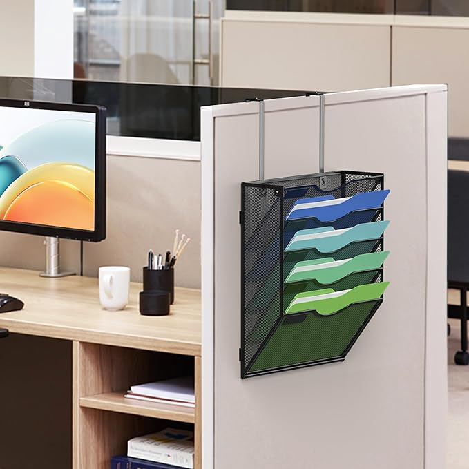 Kuntine.B Wall File Organizer (Black, 5 Tier & Hangers)