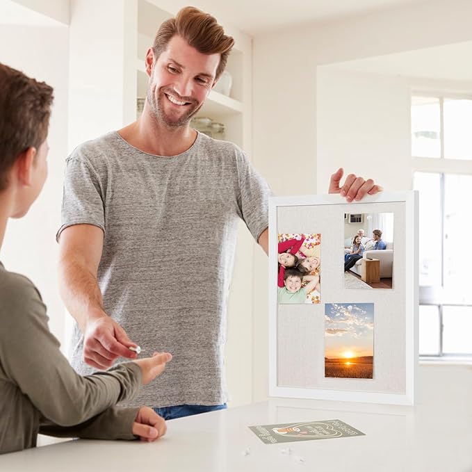 OWLKELA 12"x16" inch Bulletin Board with Linen, White Wood Style Frame, with 10 Pushpins, Linen Cork Board, Ideal for School, Home & Office