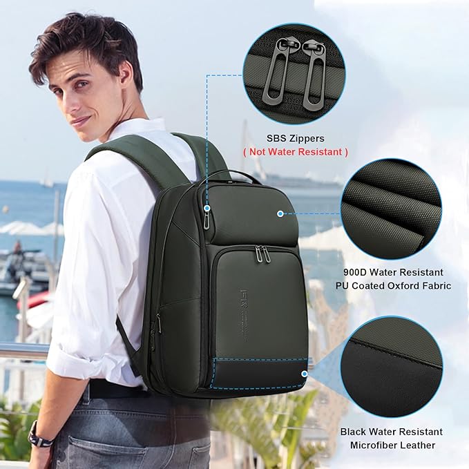 FENRUIEN 17 Inch Travel Backpack Green, Expandable Water Resistant Computer Backpack with USB Port, Laptop Bag for Business/College/Work