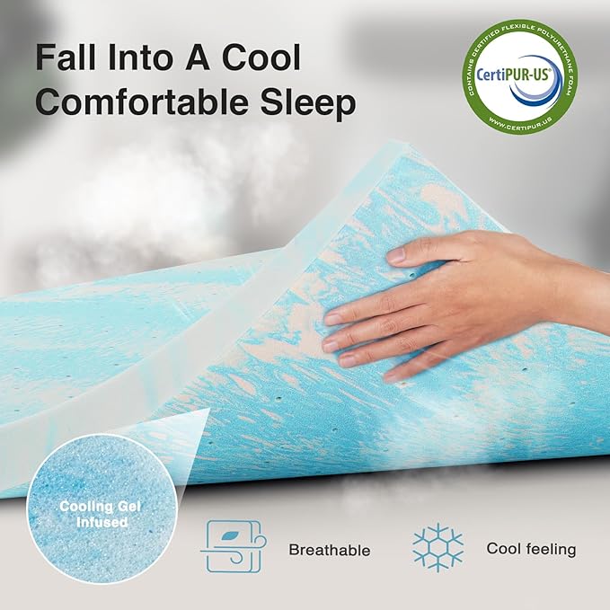 Novilla Memory Foam Mattress Topper Twin XL - 3 Inch Cooling Gel Infused Memory Foam | Slow-Rebound Pressure Relief | CertiPUR Certified | Comfort for Sleeper Sofa, RV, Camper, Dorm Room