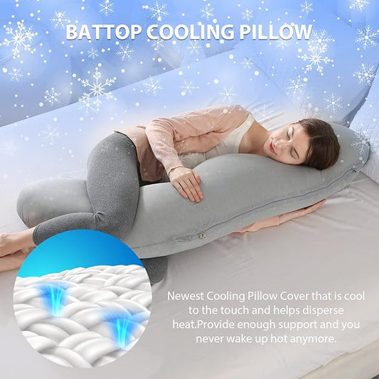 BATTOP Pregnancy Pillows for Sleeping,Maternity Pillow with Cooling Cover,Support for Belly,HIPS, Legs,Pregnancy Must Haves,Side Sleeper Body Pillow