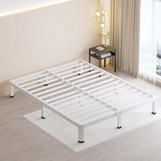 MAF 10 Inch King Size Bed Frame White with Round Corner Legs Mattress Slide Stopper No Box Spring Needed Heavy Duty Metal Platform Bed Frames Under-Bed Storage Space, 3000 LBS Steel Slats Support