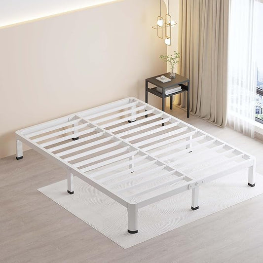 MAF 10 Inch King Size Bed Frame White with Round Corner Legs Mattress Slide Stopper No Box Spring Needed Heavy Duty Metal Platform Bed Frames Under-Bed Storage Space, 3000 LBS Steel Slats Support
