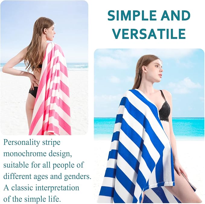 Genovega 4 Packs Extra Large Bath Towels Striped Beach Towel Bathroom Sheets Soft Fluffy Cruise Essentials 2025 Swim Accessories Pool Stuff Must Have Spa Poolside Items Vacation Necessities